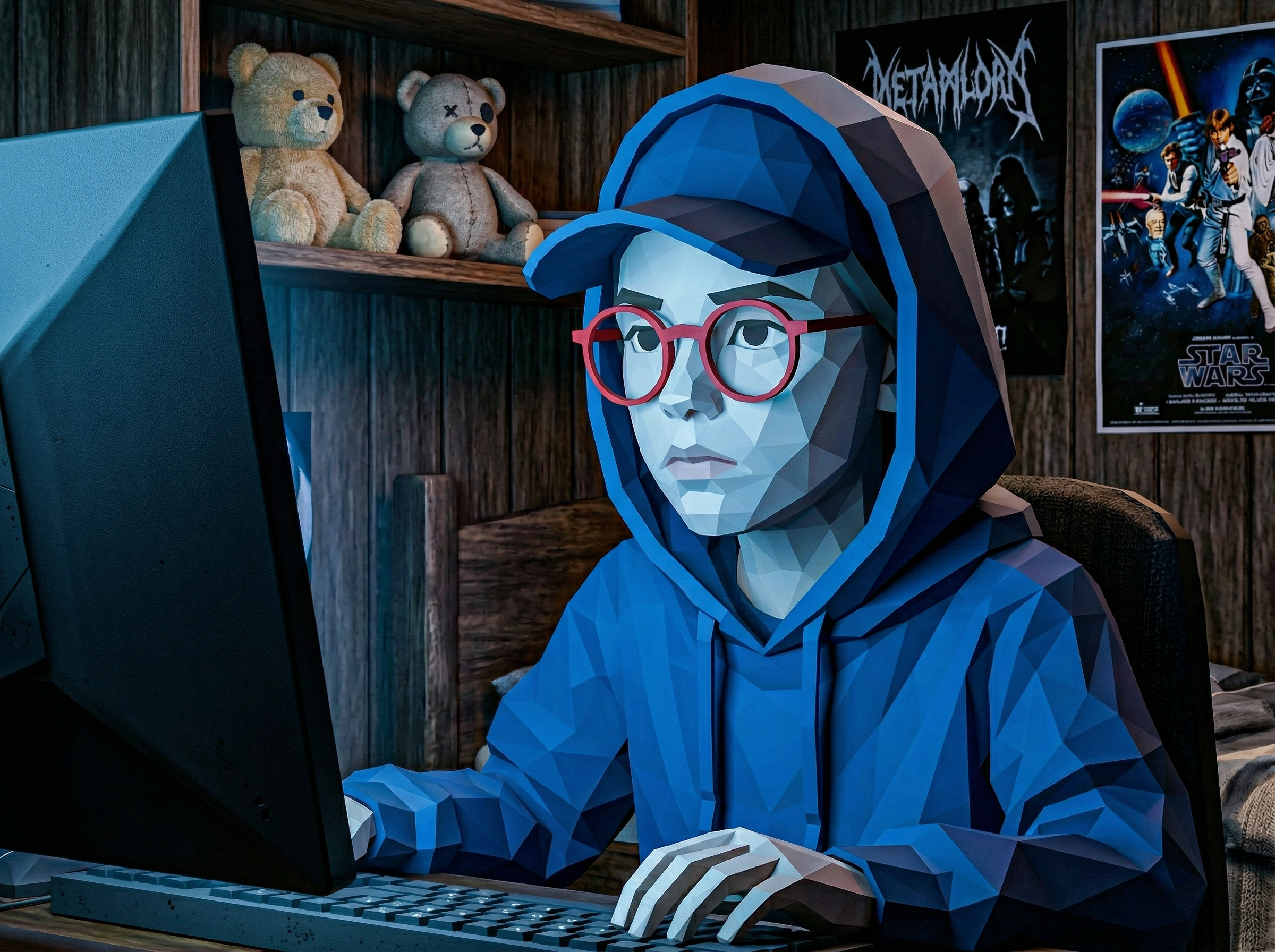 Ambar frente a su computadora